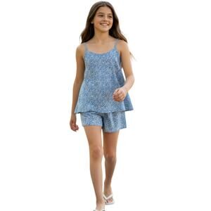 Carters Kids 2 Piece Short Set, Blue and White, Girls, Size 8/8A